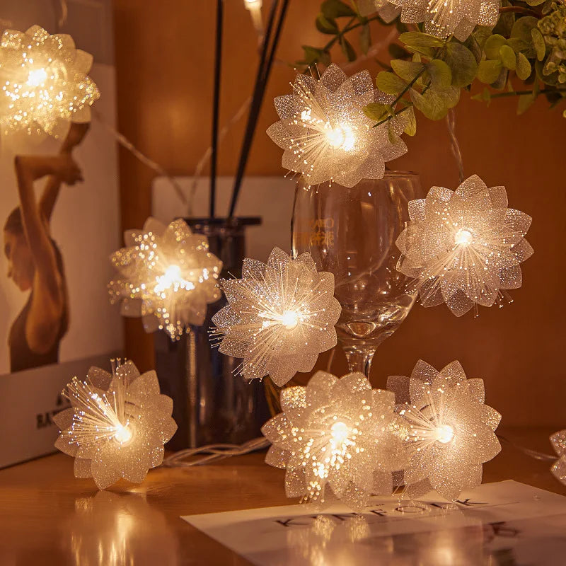 guirlande lumineuse fleurs lotus fibres optiques multicolore moderne blanc violet vert bleu rose noël