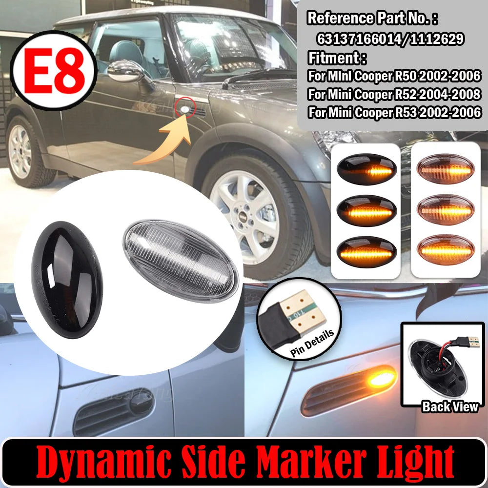 feux signalisation latéral dynamique noir transparent moderne 30x60mm clignotant led ambre mini cooper r50