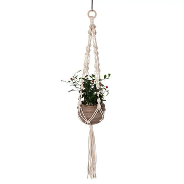 support plante suspendu macramé boho blanc beige noir artisanal anneau pot plante