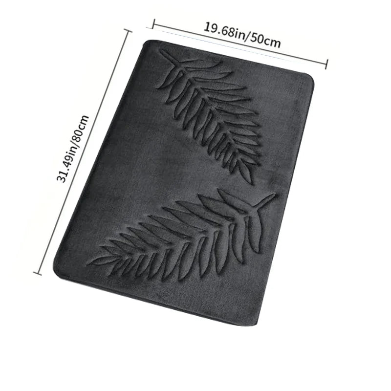 tapis sol mousse mémoire forme bleu marine gris vert feuilles palmier relief moderne large