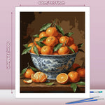 tableau peindre diy toile peinture huile oranges feuilles bol décoratif guide pinceaux nouveau peintre
