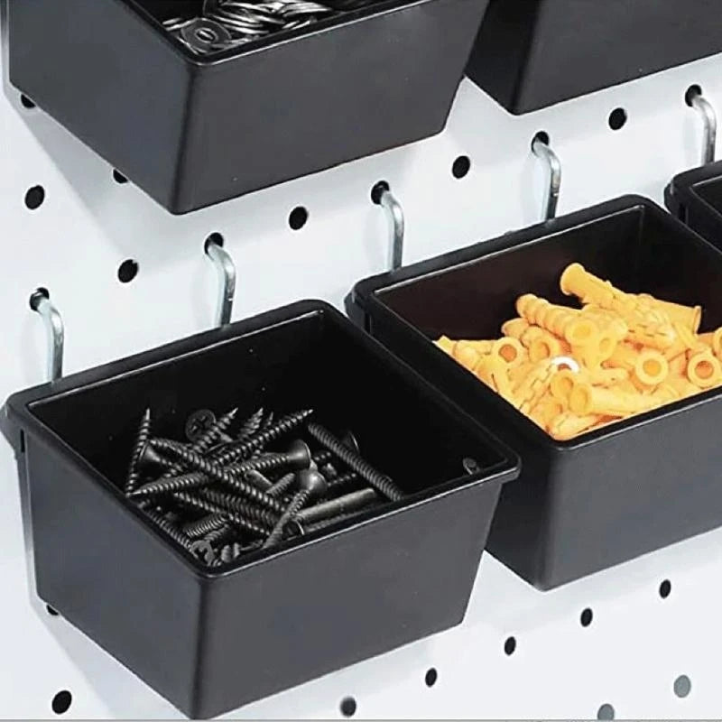 boîtes rangement pratiques modernes noir clips métalliques transparents organisation atelier garage