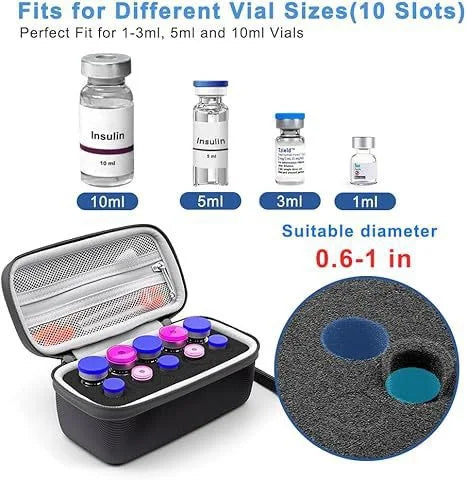 boîtes rangement flacons insuline noir zippées 10grids pratique compacte 3ml 5ml 10ml vials.storage