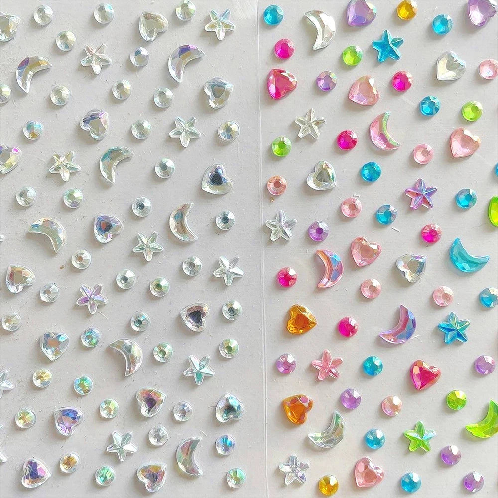 sticker décoratif 3d étoile lune cœur strass argent rose vert bleu orange jaune violet