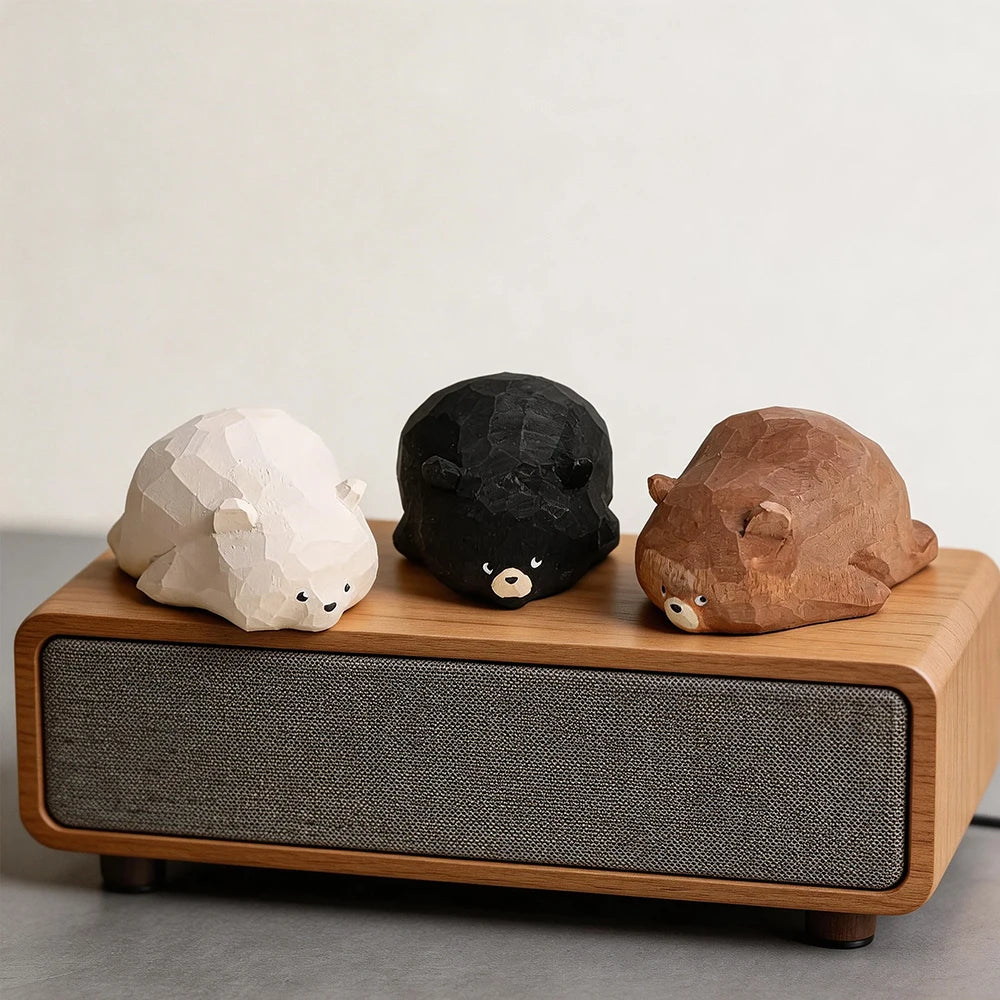 figurines animaux bois marron clair blanc noir facettes géométriques minimaliste modernes