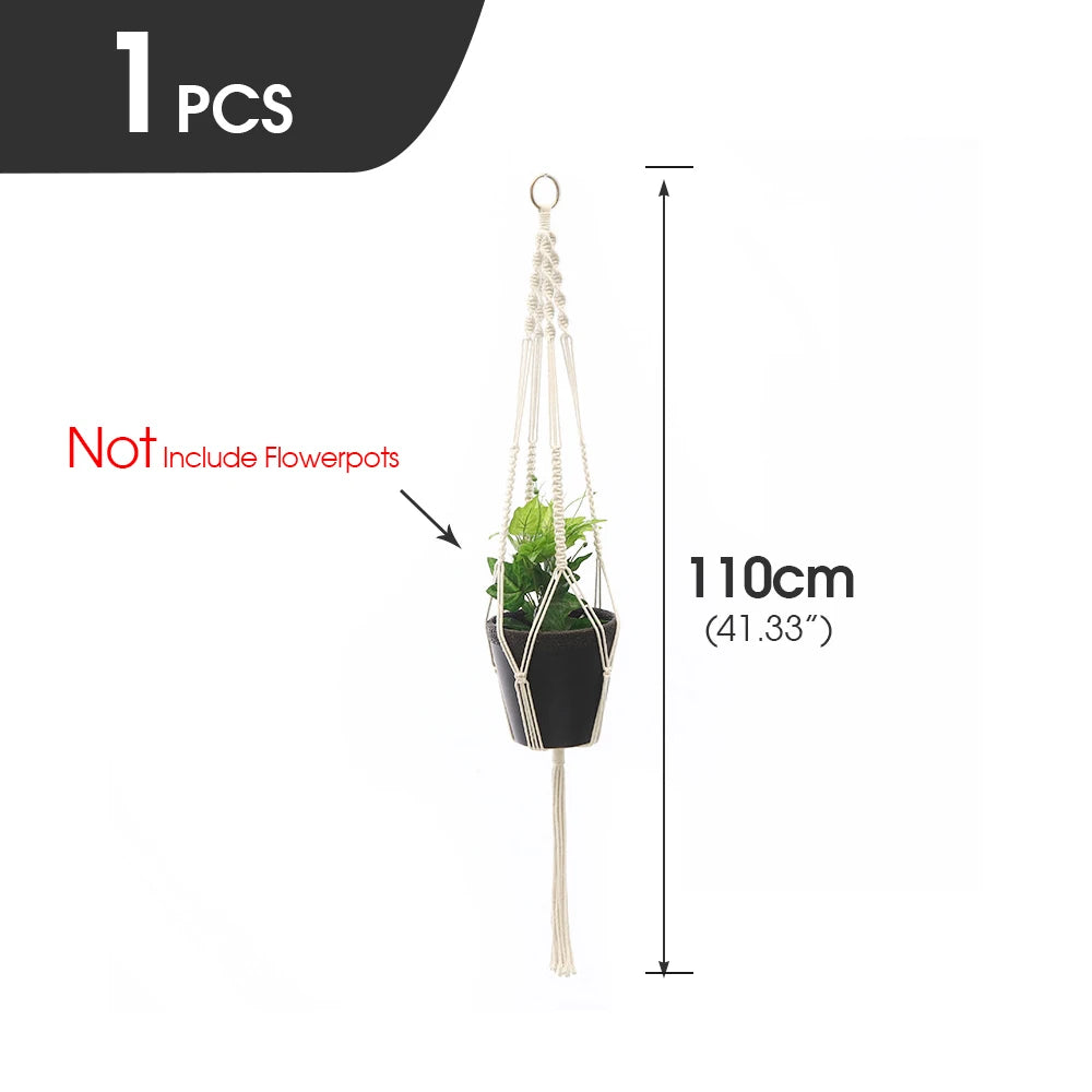 support plante suspendue macramé blanc fait main décoration jardin intérieur boho corde coton