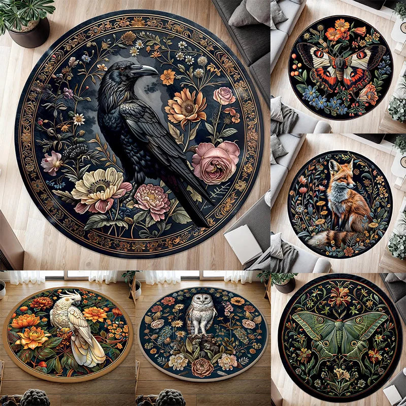 tapis rond floral oiseaux artisanal vintage chambre décoration intérieure polyester lavable joyeux persan