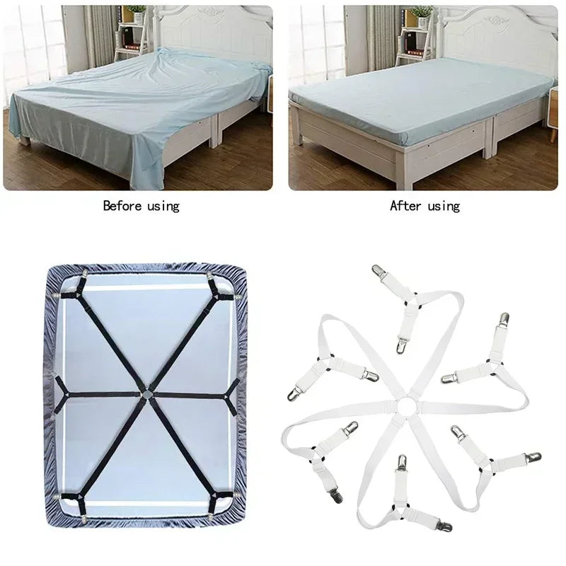 attaches draps lit clips élastiques réglables noir blanc minimalistes fonctionnelles