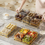 plateau compartimenté moderne transparent boîtes alimentaires réutilisables cadre métal doré élégant
