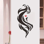 sticker mural art moderne silhouette femme cheveux stylisés noir rouge chambre salle bain pvc