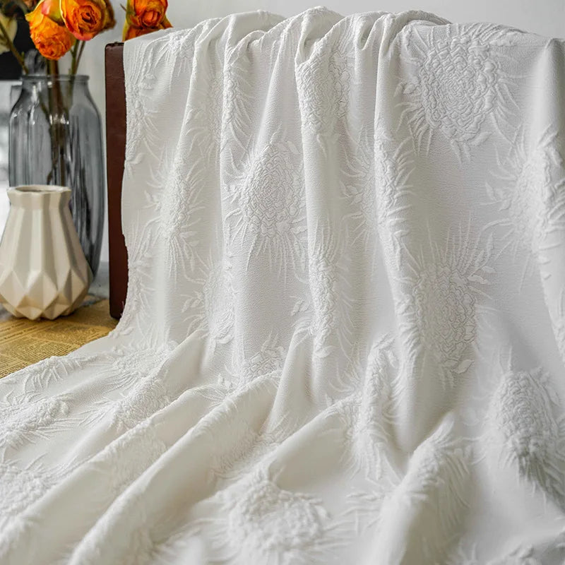 tissu polyester élastique fleurs blanches texture classique 150cm large 240g/m