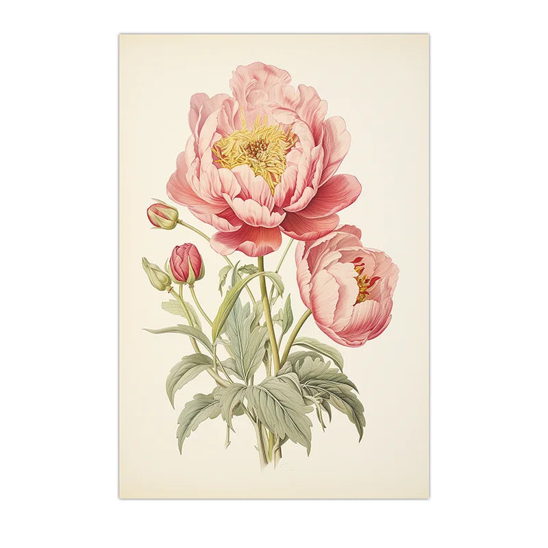 toile imprimée pivoine rose vintage décoration murale chambre salon illustration florale moderne