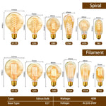 Ampoules Edison vintage filaments spirales dorées transparentes E27 250 lumens 30000h