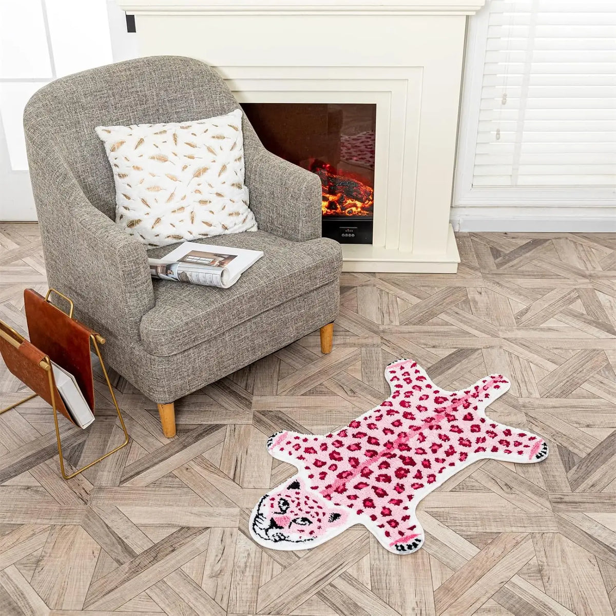 tapis moderne rose tigre polyester antidérapant imperméable salon chambre voyage