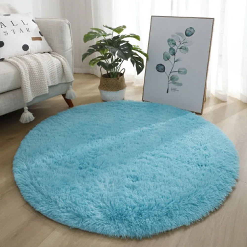tapis rond doux fourré couleur unie moderne rose marron vert violet beige