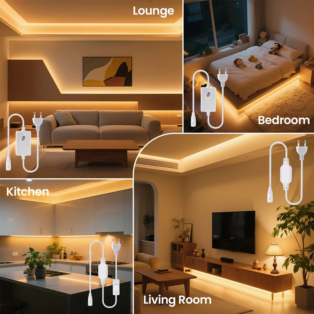 ruban led blanc plat moderne interrupteur clips fixation 10mm 6mm 40 150cm