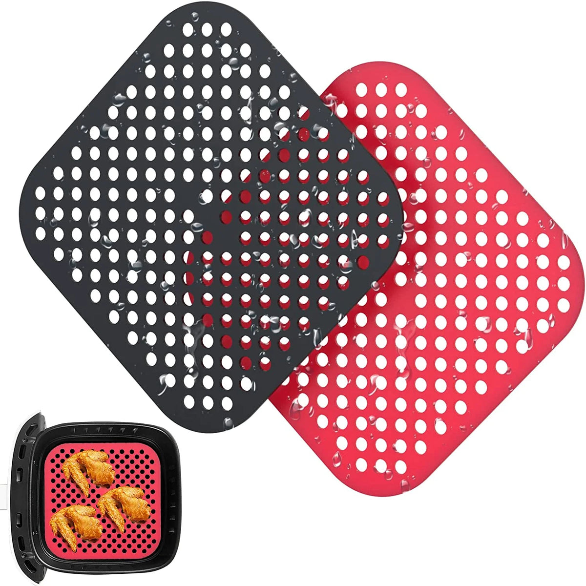 plateau perforé silicone noir rouge antiadhésif airfryer cuisine utilitaire facilenettoyage resistantchaud