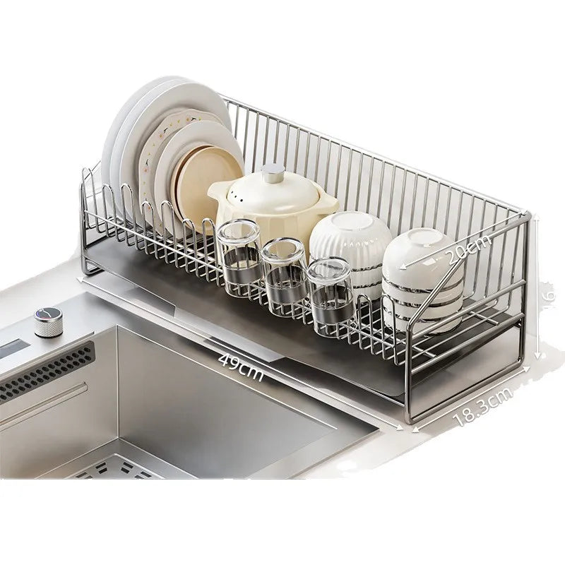 égouttoir vaisselle acier inoxydable moderne assiettes tasses cuillères couverts support cuisine respectueux environnement multifonctionnel