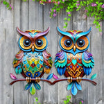 décoration murale hibou multicolore géométrique stylisée extérieure intérieure festive jardin patio salon
