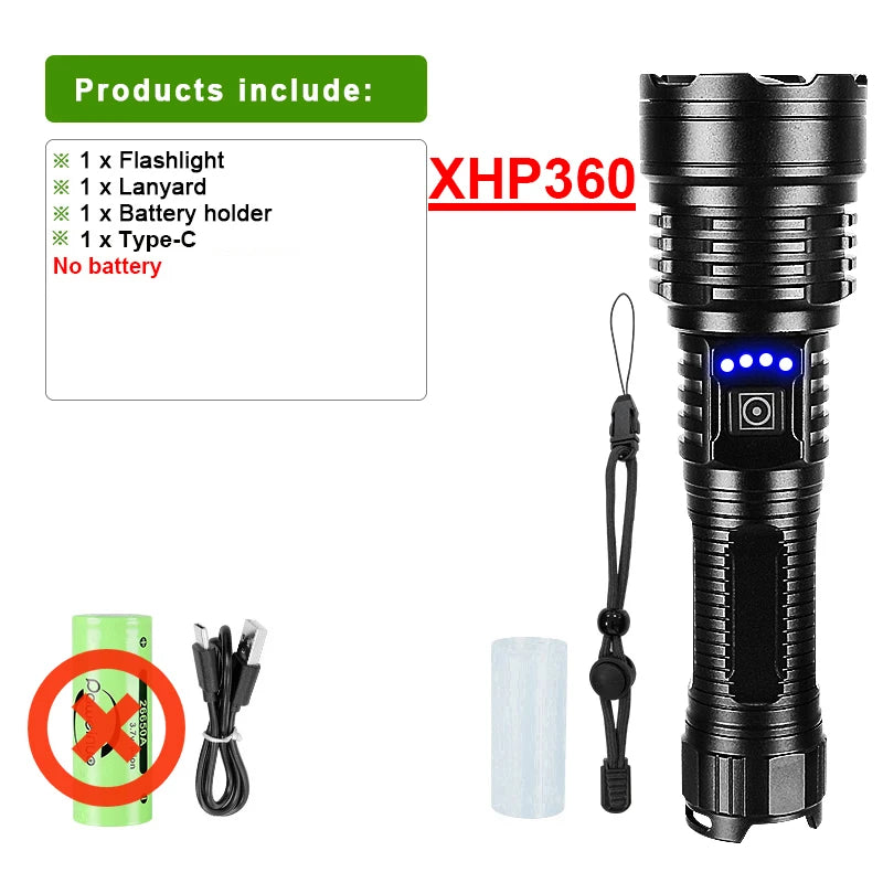 torche rechargeable led puissante étanche 5modes résistante choc moderne noire