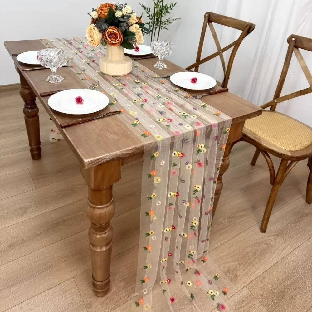 table table fleurée transparente rouge jaune bleu verte fete mariage deco romantique echangement saisonnelle