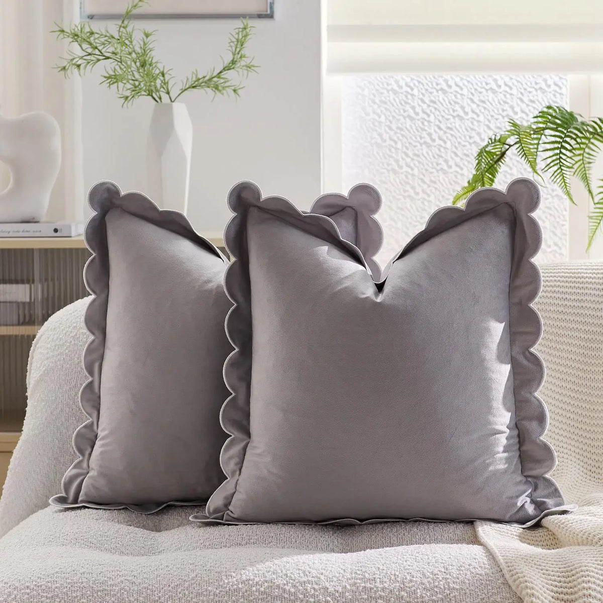 housse coussin moderne motif bordure dentelée orange marron gris rose beige blanc polyester coton