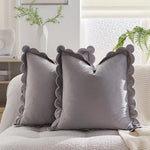 housse coussin moderne motif bordure dentelée orange marron gris rose beige blanc polyester coton