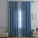 rideau semi transparent polyester texturé pompons bohème blanc bleu gris decoration tringle cordons serrage