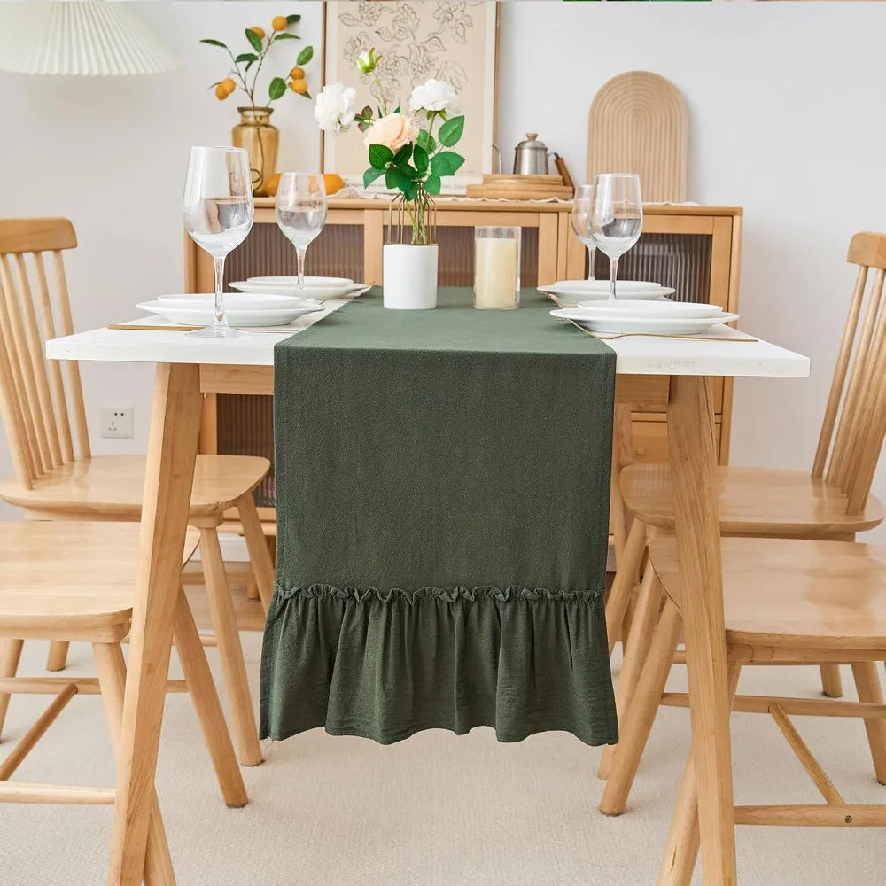 table cuisine chemin table vert foncé blanc classique rustique lavable réutilisable pâques noëlalloween valentin