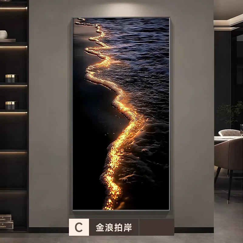 tableau moderne vague lumineuse cadre mural éclairage led noir bleu doré fixé mur appliques
