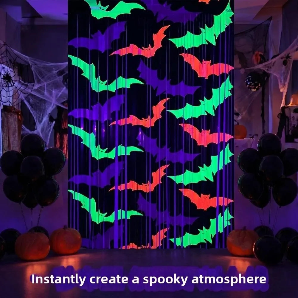 rideau guirlandes chauves souris vert rose bleu noir halloween decoratif adhésif