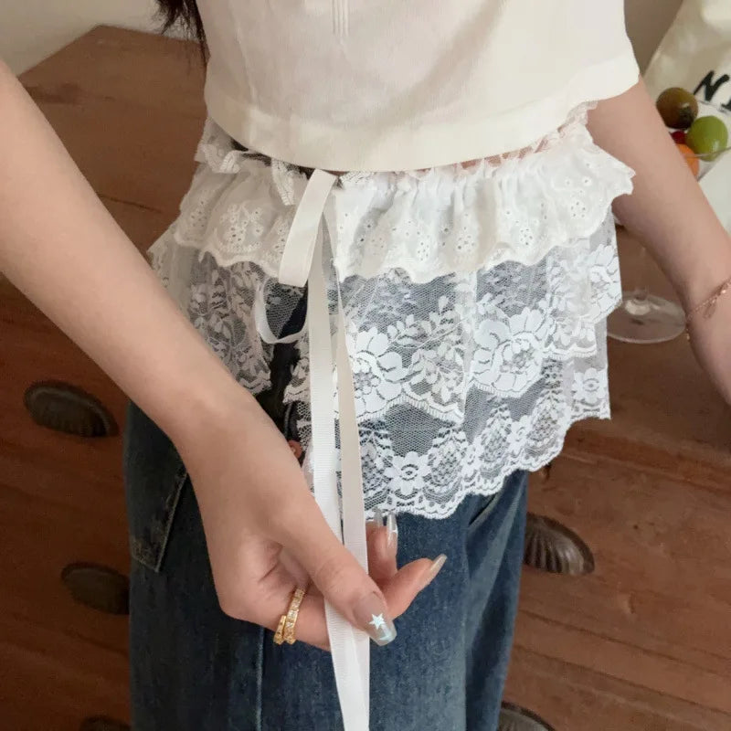 jupe courte féminine dentelle volants semi transparent blanc noirSizeMode: petite taille grande disponible