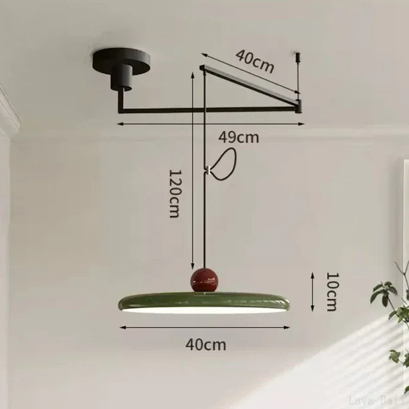 lampe suspendue moderne bras articulé couleur beige rouge vert argenté minimaliste