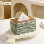 boîte mouchoirs moderne plastique blanc texture ondulée mouchoirs blancs bois foncé