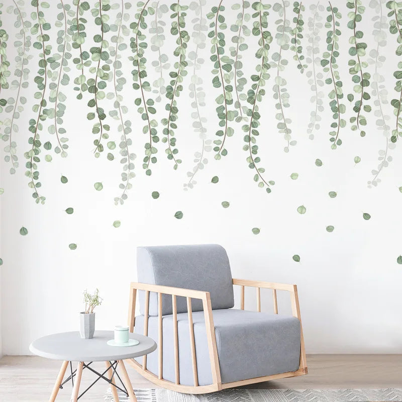 papier peint mural moderne feuilles vertes suspendues naturel vert clair blanc chambre salon décoration