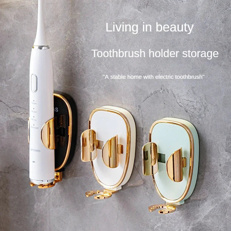porte brosses dents électriques support mural salle bain moderne blanc doré minimaliste adhésif tube