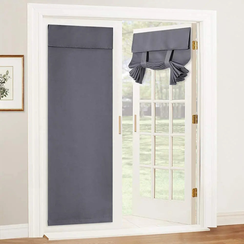 rideaux porte coulissante occultants gris foncé tissu uni moderne sans perçage adaptable fenetre française