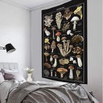 tapisserie murale tissée champignons noirs vintage décoration chambre sorcellerie bohème polyester rectangle