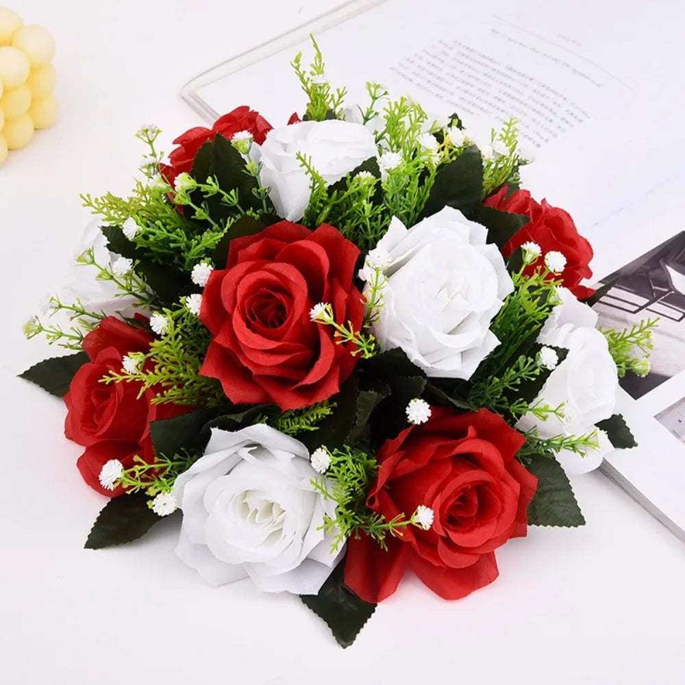 décoration mariage bouquet roses artificielles feuilles vertes anniversaire baby shower intérieur classique blanc rose