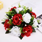 décoration mariage bouquet roses artificielles feuilles vertes anniversaire baby shower intérieur classique blanc rose