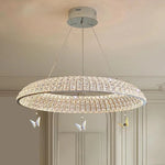 suspension lumineuse moderne cristal facettes papillons argentés interrupteur tactile 80cm diamètre