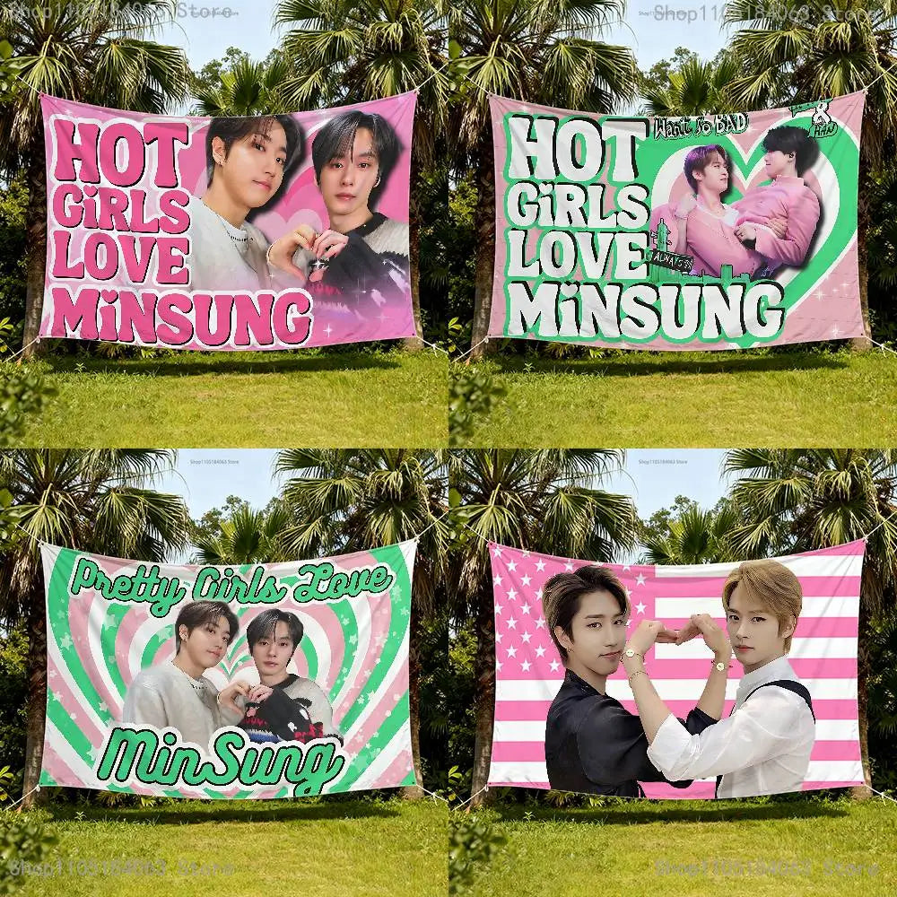 tapisserie moderne kpop rose vert blanche texte photo personnes géométrique décoration intérieure festive chambre
