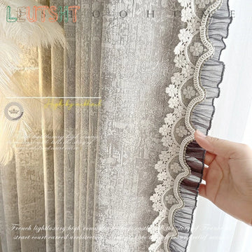 rideau gris léger texture dentelée élégant salon chambre moderne polyester haute qualité