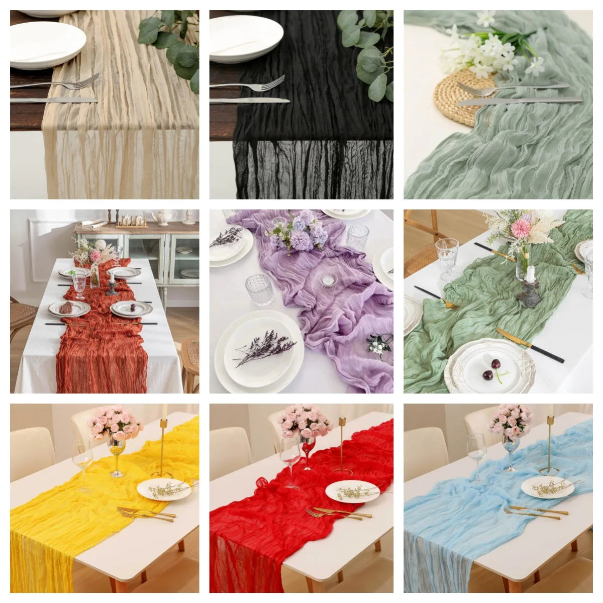 nappe decorative table mariage anniversaire semi transparente plissée elegante festive rouge bleu violet orange