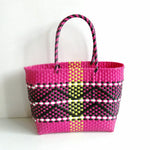 sac main plastique tissé géométrique polyvalent femme moderne noir blanc jaune bleu turquoise poches