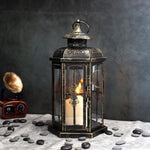 lanterne vintage métal fer ornements floraux transparent noire décoration intérieure mariage bougie inclusion anneaux