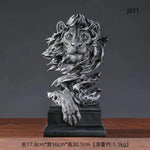 statue lion décorative bois imitation détaillée moderne ornement entrée beige doré argenté