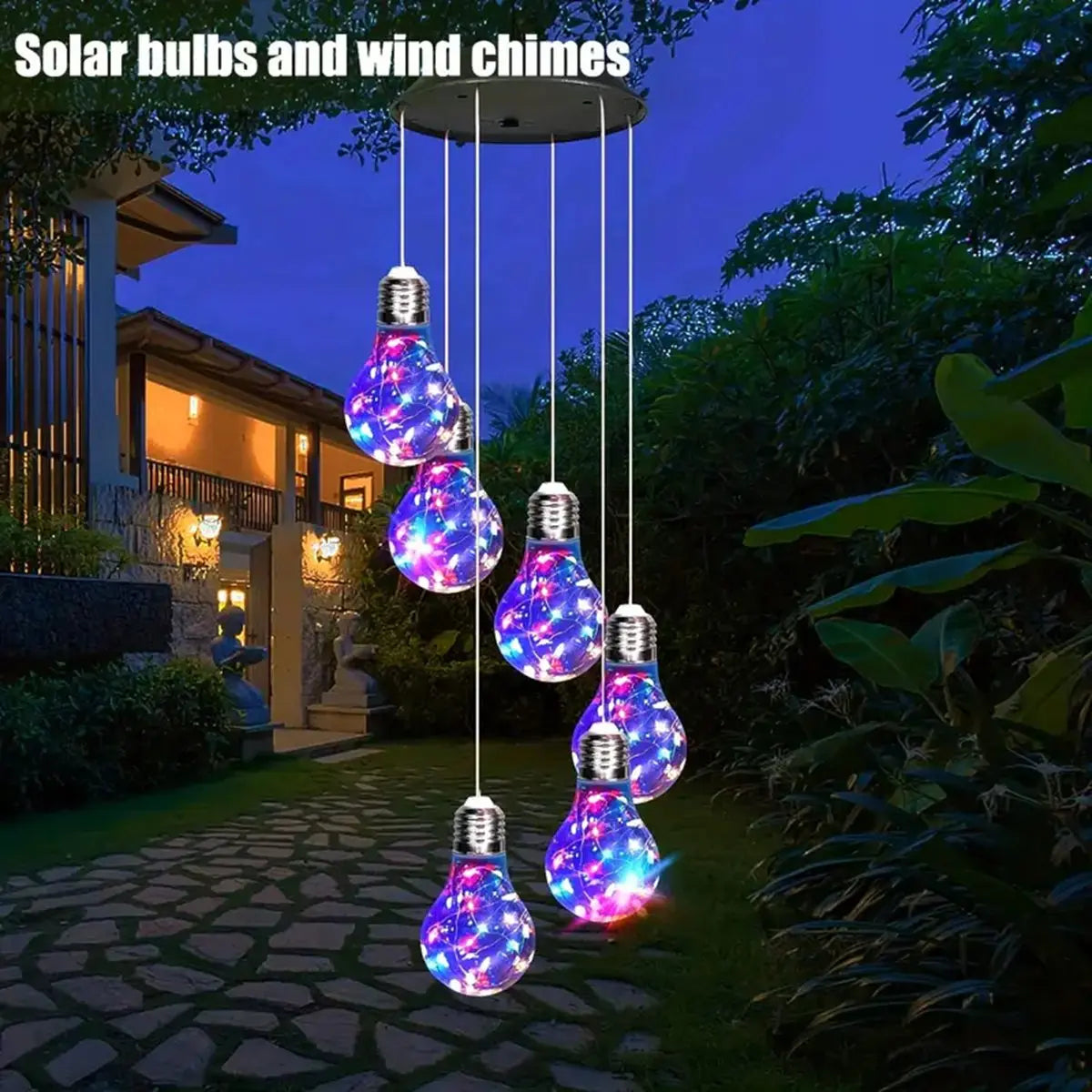 décorations extérieures cloches vent solaires ampoules led transparentes motifs colorés modernes jardin fêtes autonomes