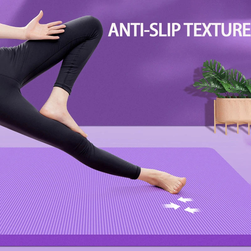 tapis yoga violet rayures horizontales moderne antidérapant épais 15mm 185x60cm yoga fitness pilates gymnastique