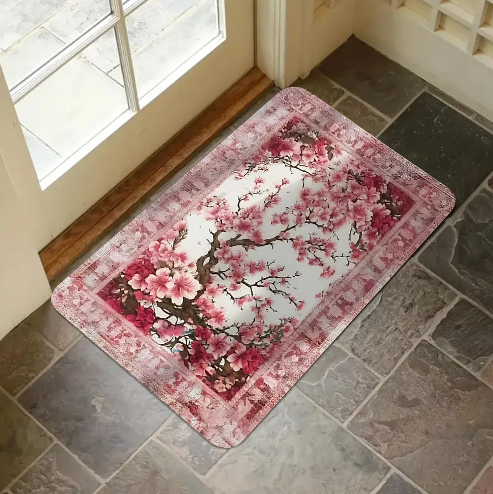 tapis moderne fleurs bleu rose gris van gogh antidérapant polyester salon chambre